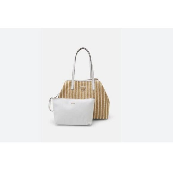 GUESS Vikky raffia faux-leather women's tote bag purse + cosmetic pouch 2 PIECE - Picture 4 of 11